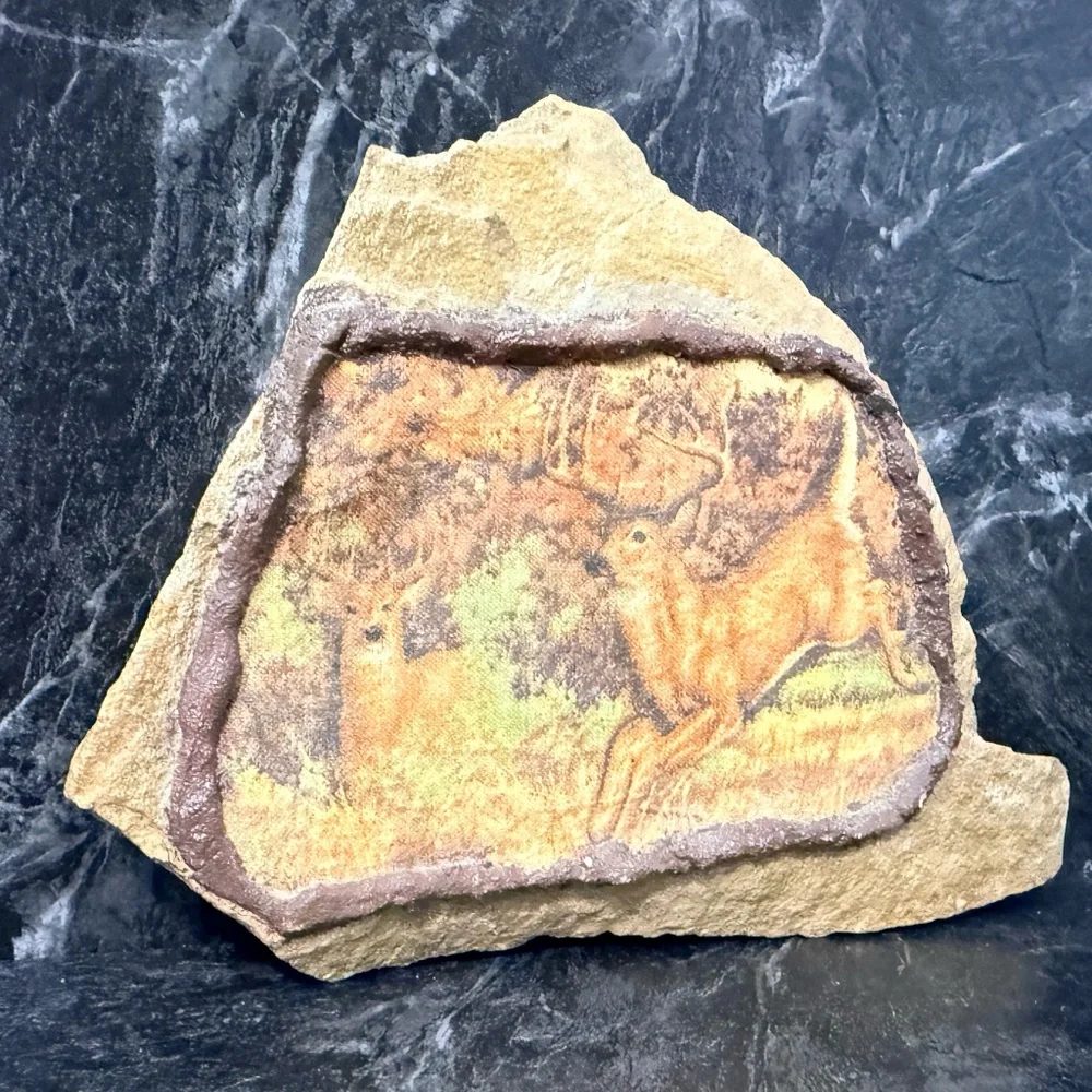 Decorative Rock with White-Tailed Deer Bucks